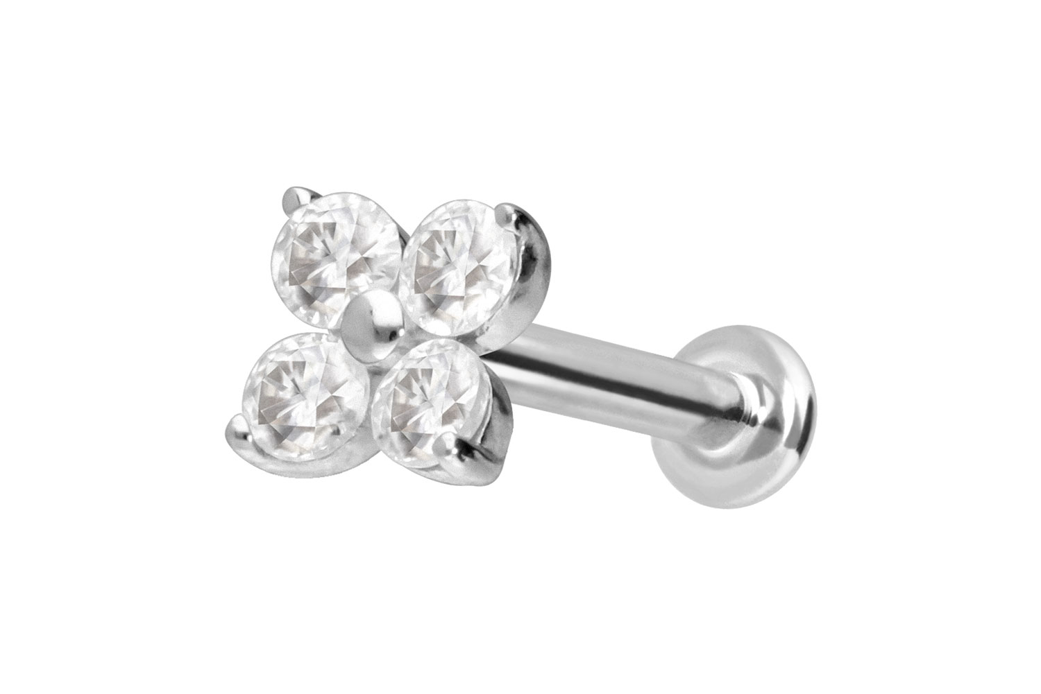 14 Karat Gold Labret Piercing mit Innengewinde MOISSANIT-BLUME